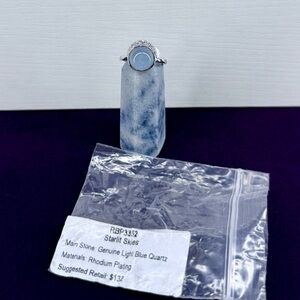 Bomb Party Retro OG Ring “Starlit Skies” Blue Quartz On Rhodium Sz 8 NWT RBP3352
